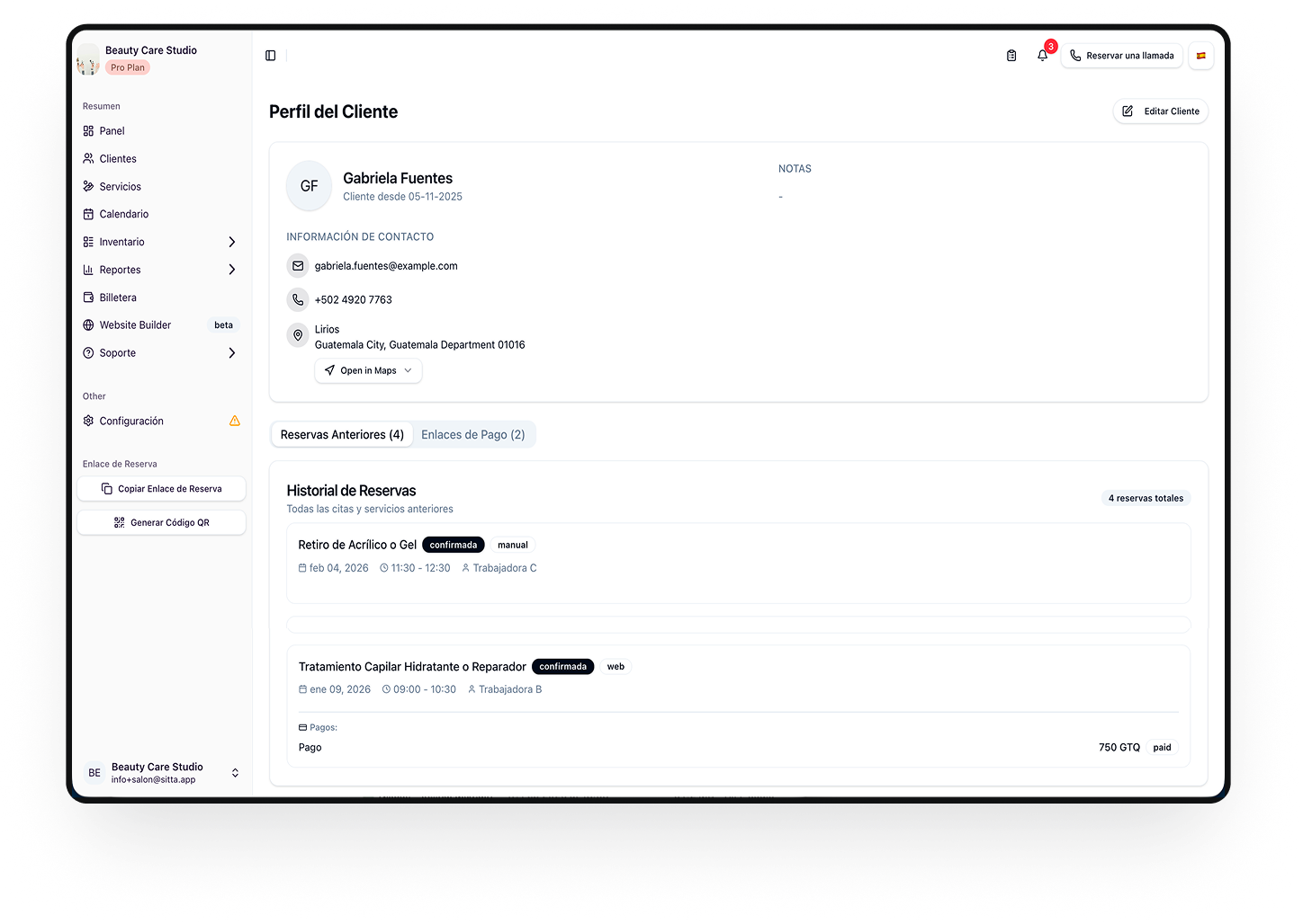Gestión de clientes en Sitta